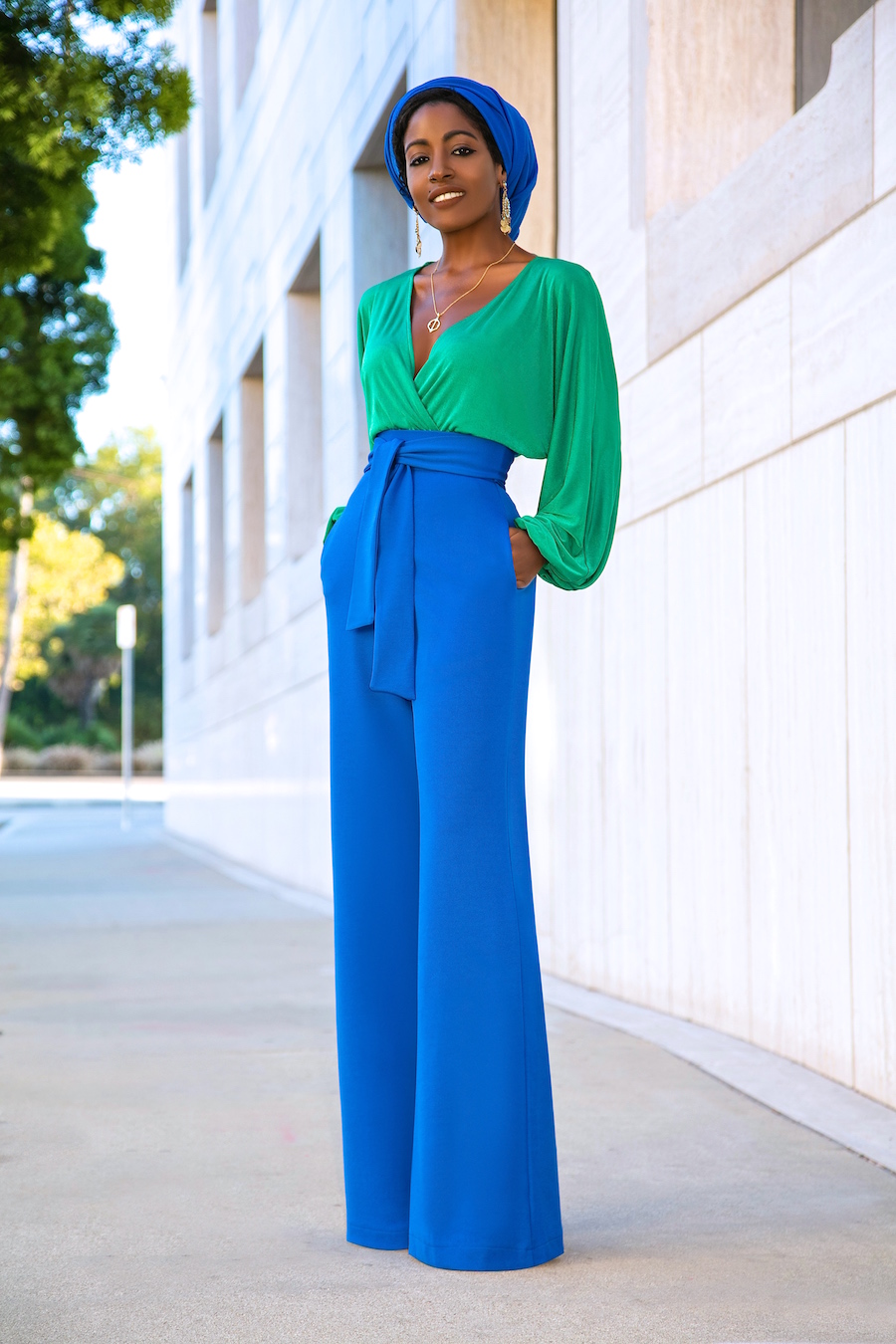 Style Pantry | Billowy Sleeve Bodysuit + Belted High Waist Pants