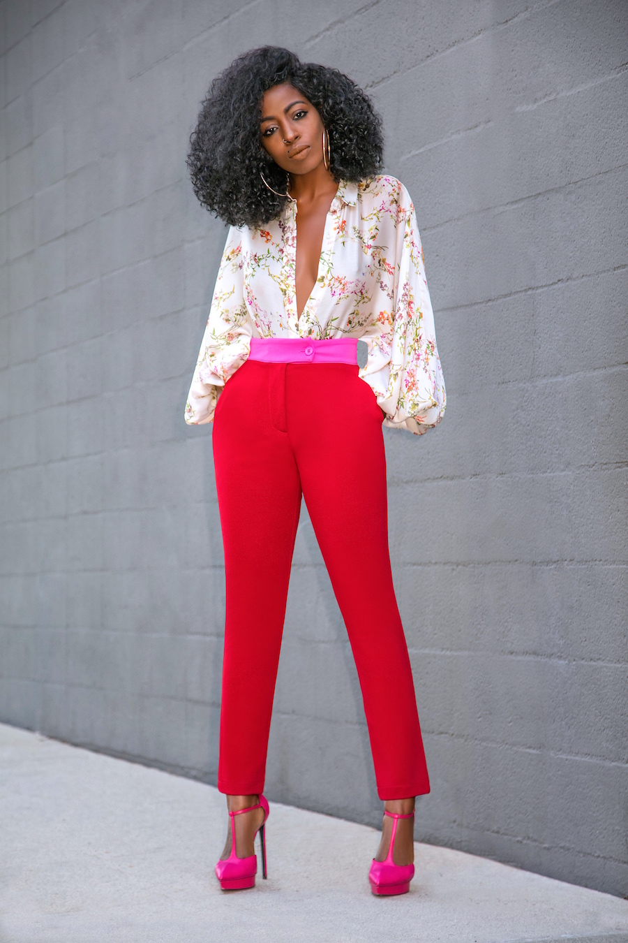 Bishop Sleeve Blouse + Contrast Waist Pants – Stylepantry