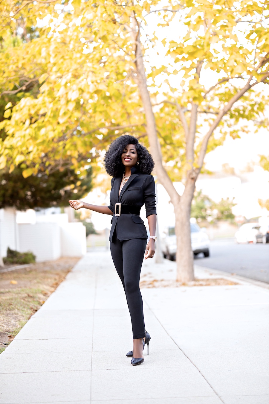 Fitted Blazer + Contrast Waist Pants – StylePantry