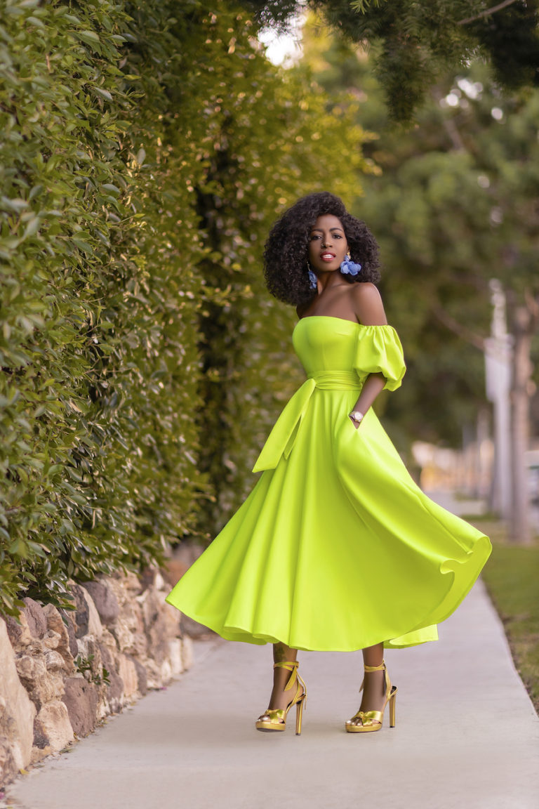 Style Pantry | Neon Yellow Off Shoulder Dress