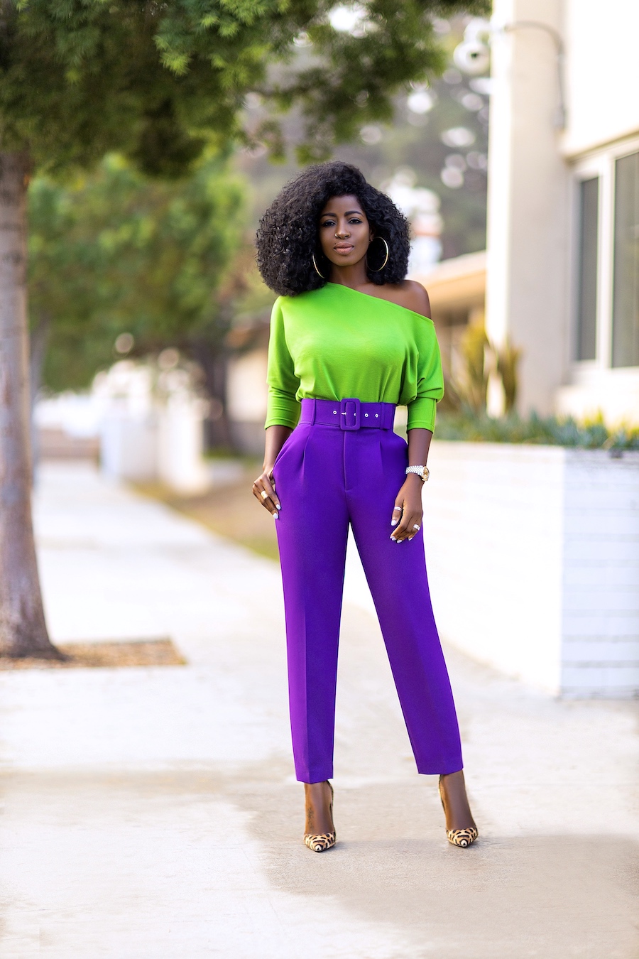 Off Shoulder Knit Top + Belted Ankle Length Pants – StylePantry