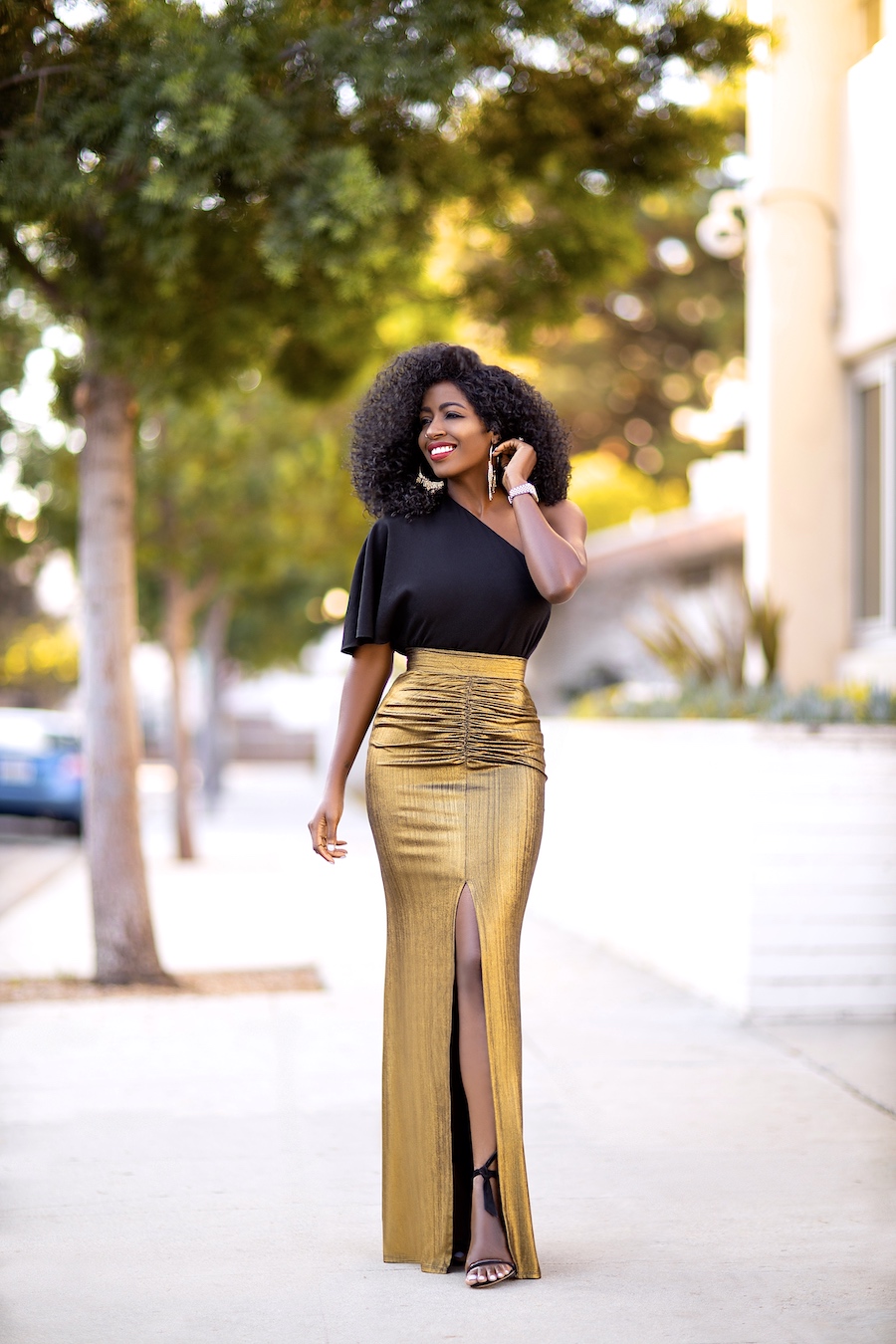 Style Pantry | One Shoulder Top + Ruched Maxi Skirt