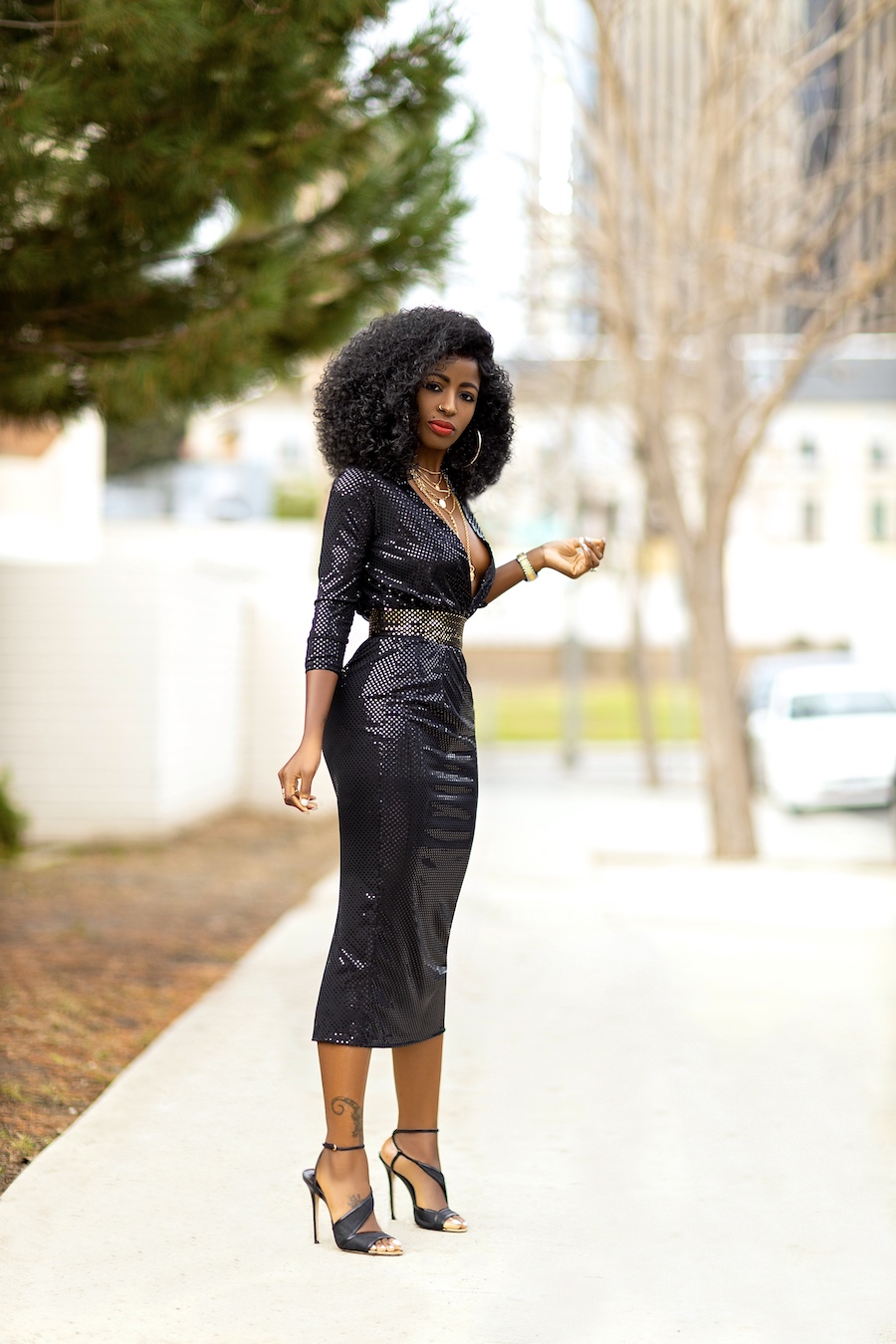 Sequin Wrap Bodysuit + Contrast Waist Sequin Skirt – StylePantry