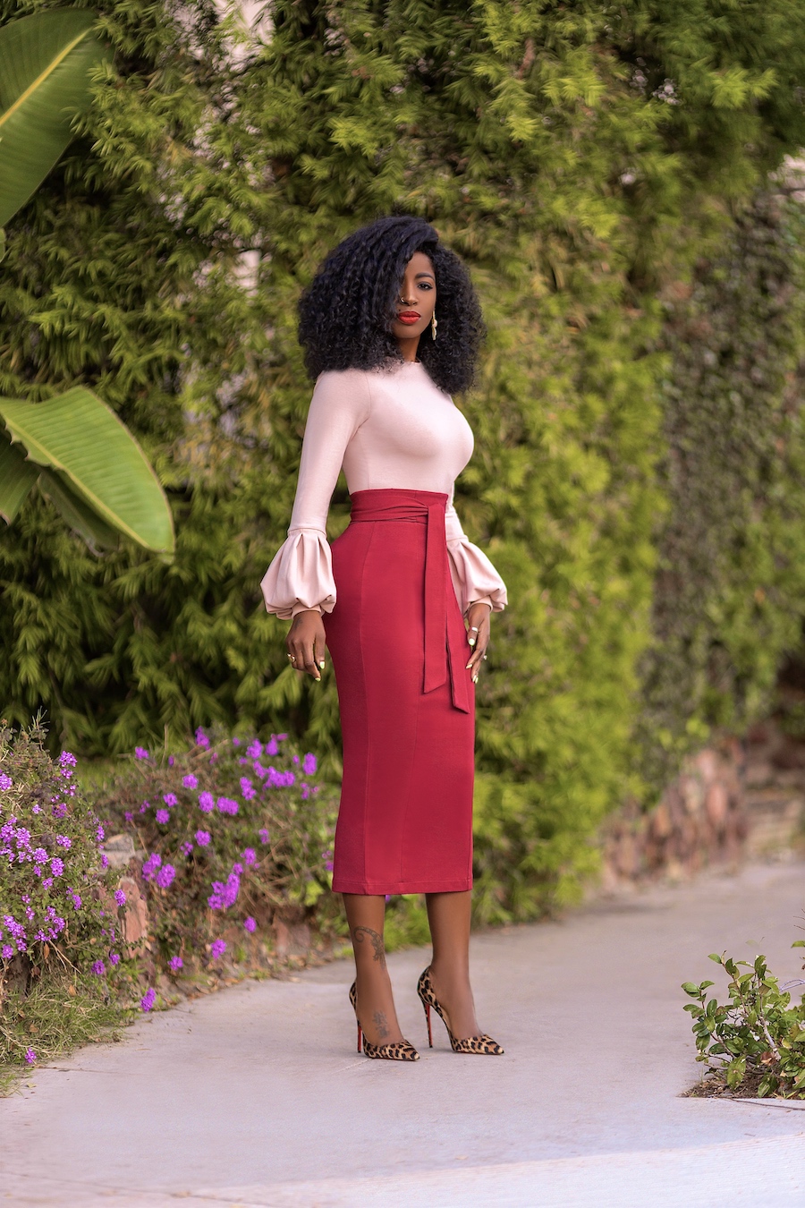 Style Pantry | Bell Sleeve Top + Belted Pencil Skirt