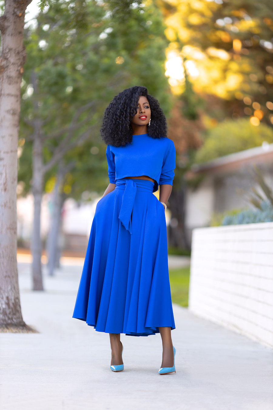 Long Sleeve Crop Top + Belted Swing Skirt – StylePantry