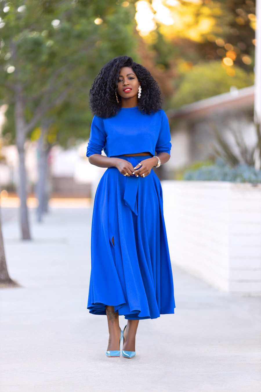 Long Sleeve Crop Top + Belted Swing Skirt – StylePantry