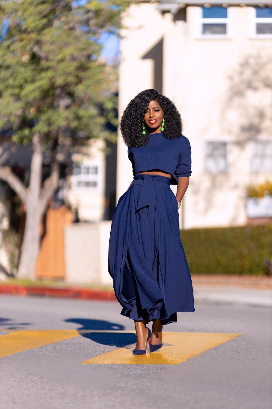 Long Sleeve Crop Top + Belted Swing Midi Skirt – StylePantry