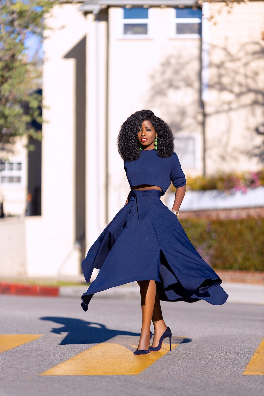 Long Sleeve Crop Top + Belted Swing Midi Skirt – StylePantry