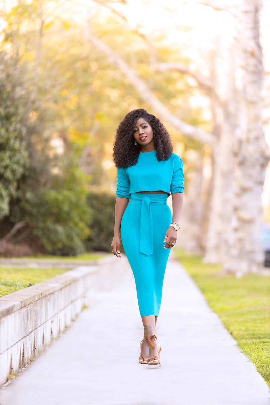 Long Sleeve Crop Top + Belted Pencil Midi Skirt – StylePantry