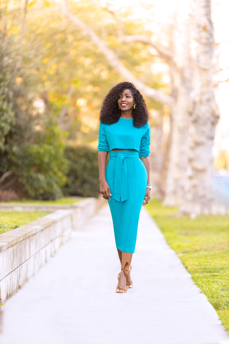 Long Sleeve Crop Top + Belted Pencil Midi Skirt – StylePantry