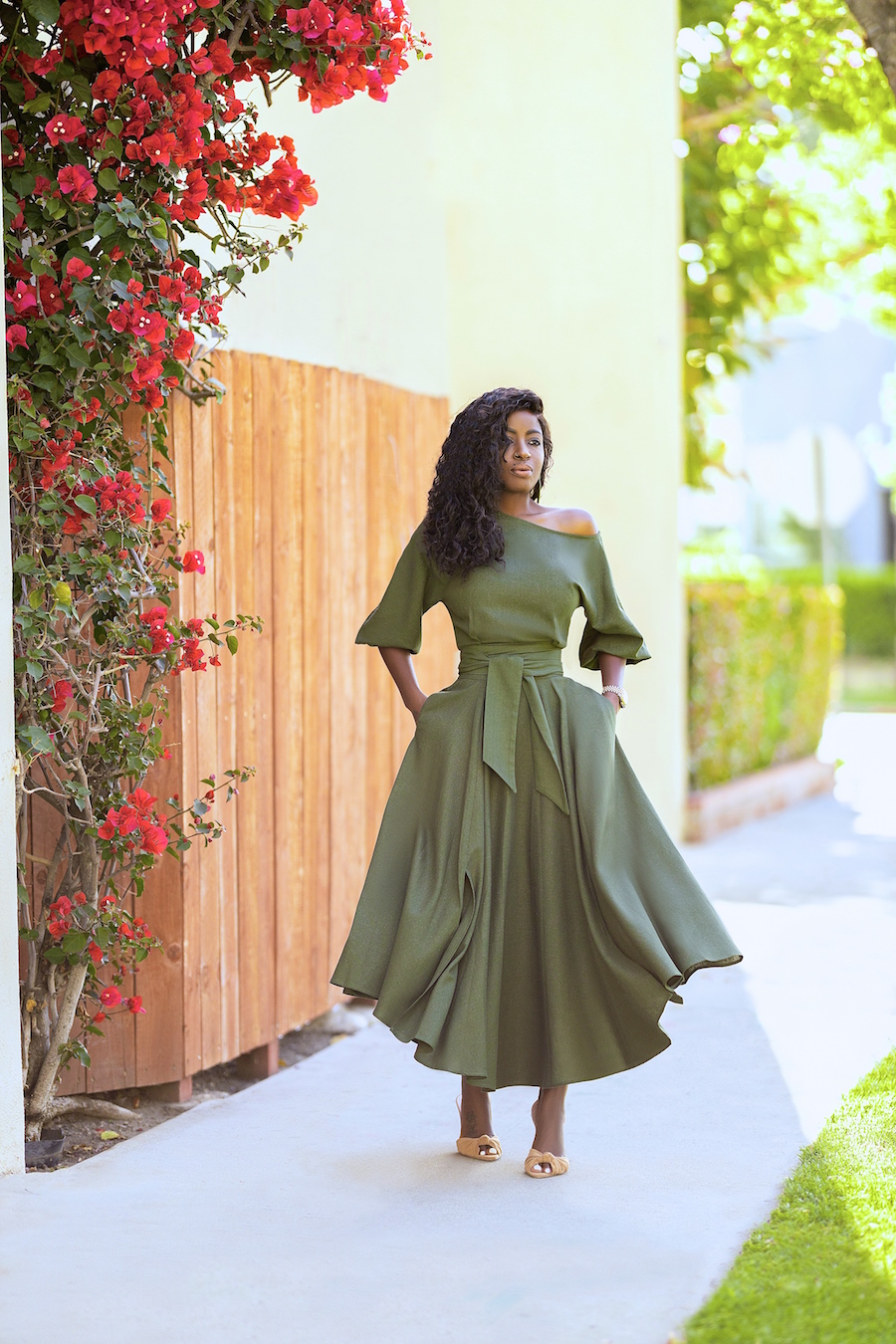 Olive Off Shoulder Swing Dress – StylePantry