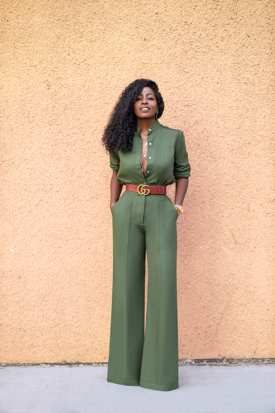 Military Style Button Down + High Waist Wide Leg Pants – StylePantry