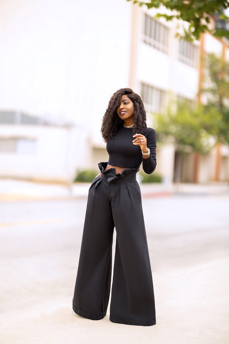 Crop Long Sleeve + Paper Bag Pants – StylePantry