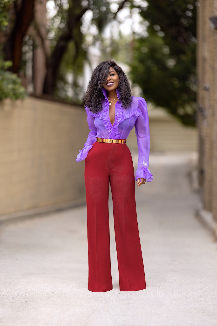 Organza Ruffle Shirt + High Waist Pants – StylePantry