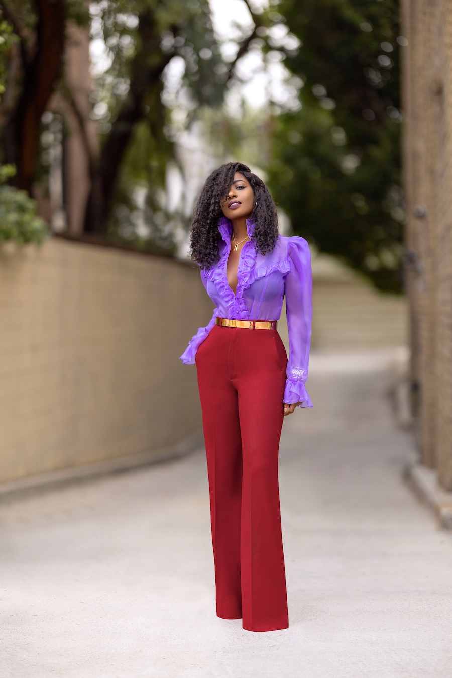 Organza Ruffle Shirt + High Waist Pants – StylePantry