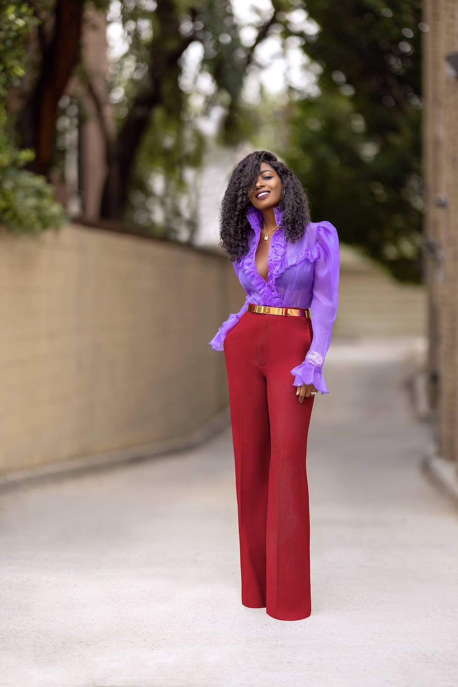 Organza Ruffle Shirt + High Waist Pants – StylePantry