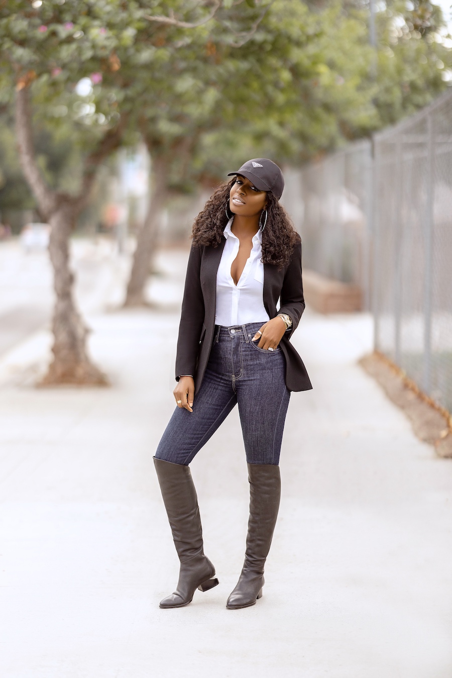 Baseball Hat + Blazer + High Waist Jeans – StylePantry