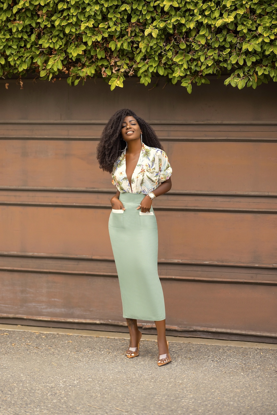 Print Bodysuit + Contrast Pocket Pencil Skirt | Style Pantry | Bloglovin’