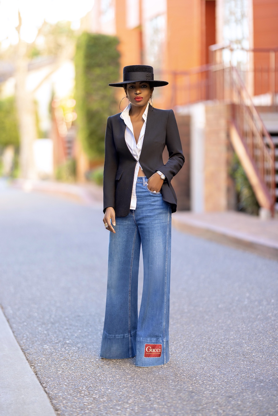 Blazer + Button Down Shirt + Wide Leg Jeans – StylePantry