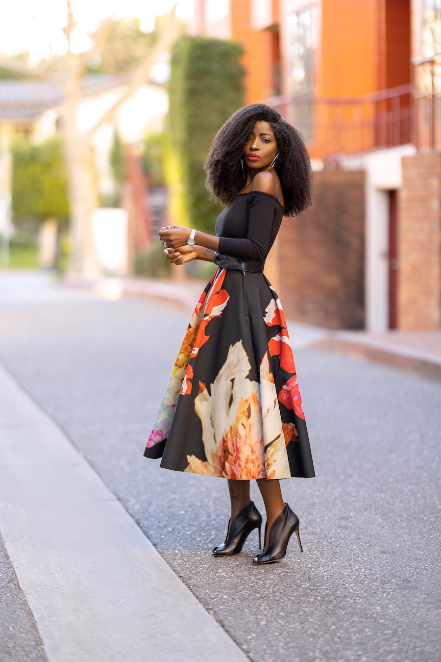 Off Shoulder Top + Floral Tea Length Skirt – StylePantry