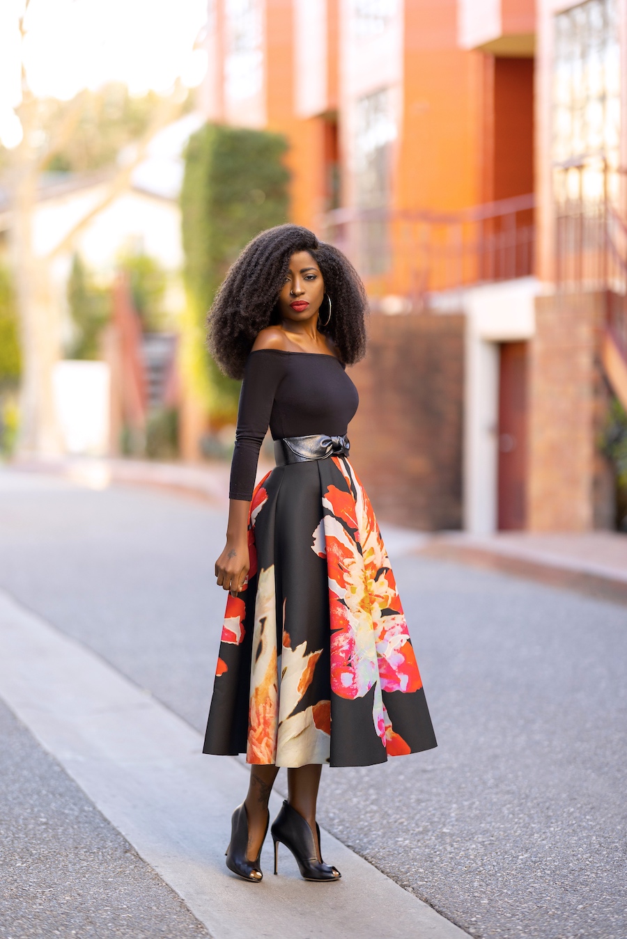 Off Shoulder Top + Floral Tea Length Skirt – StylePantry