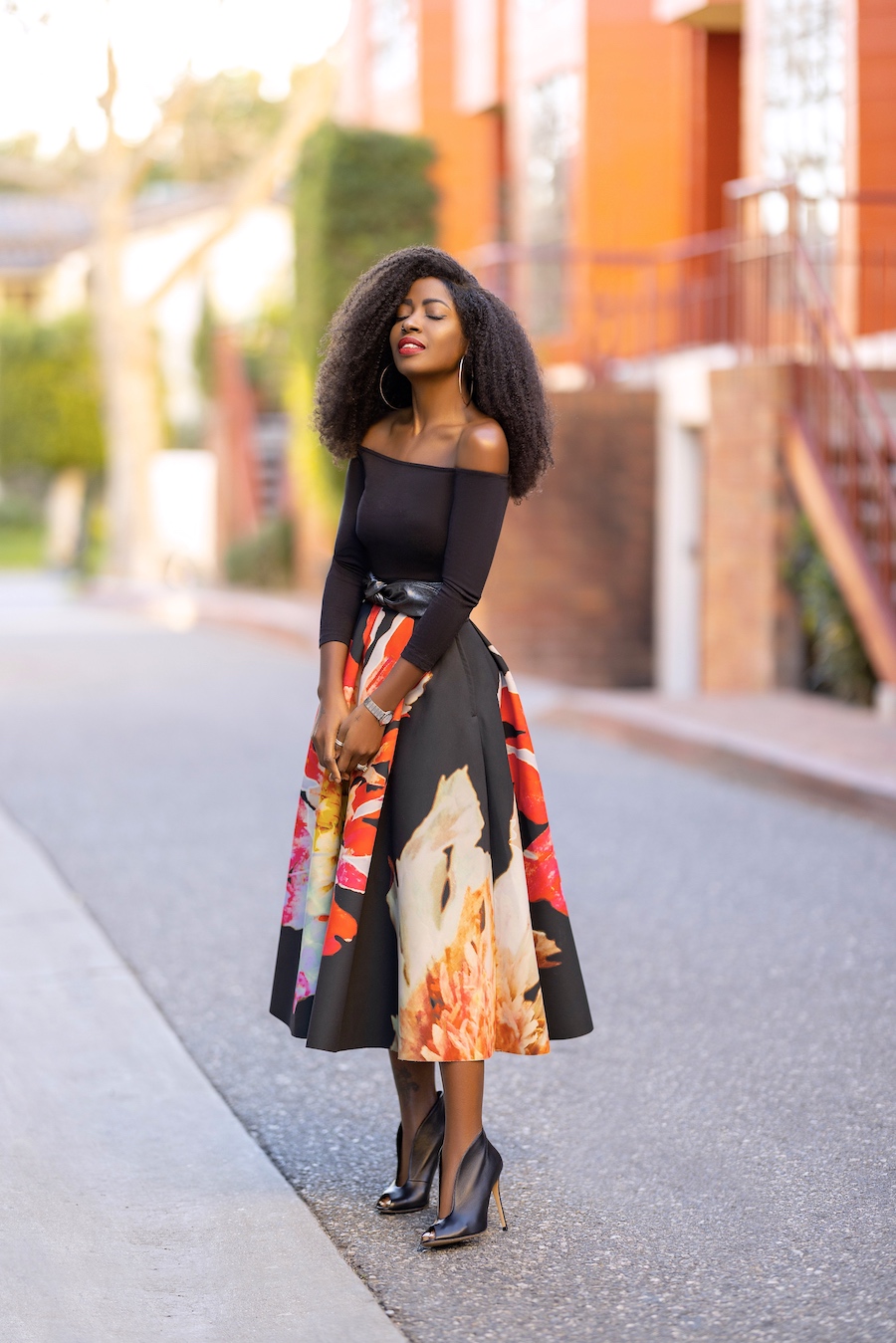 Off Shoulder Top + Floral Tea Length Skirt – StylePantry