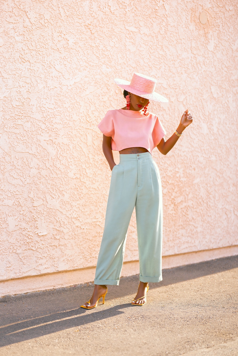 Buttoned Crop Top + High Waist Pegged Pants – StylePantry