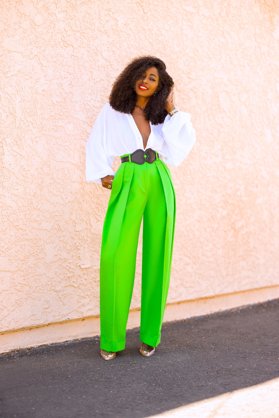 Button Down Bodysuit + Pleated Front Pants – StylePantry