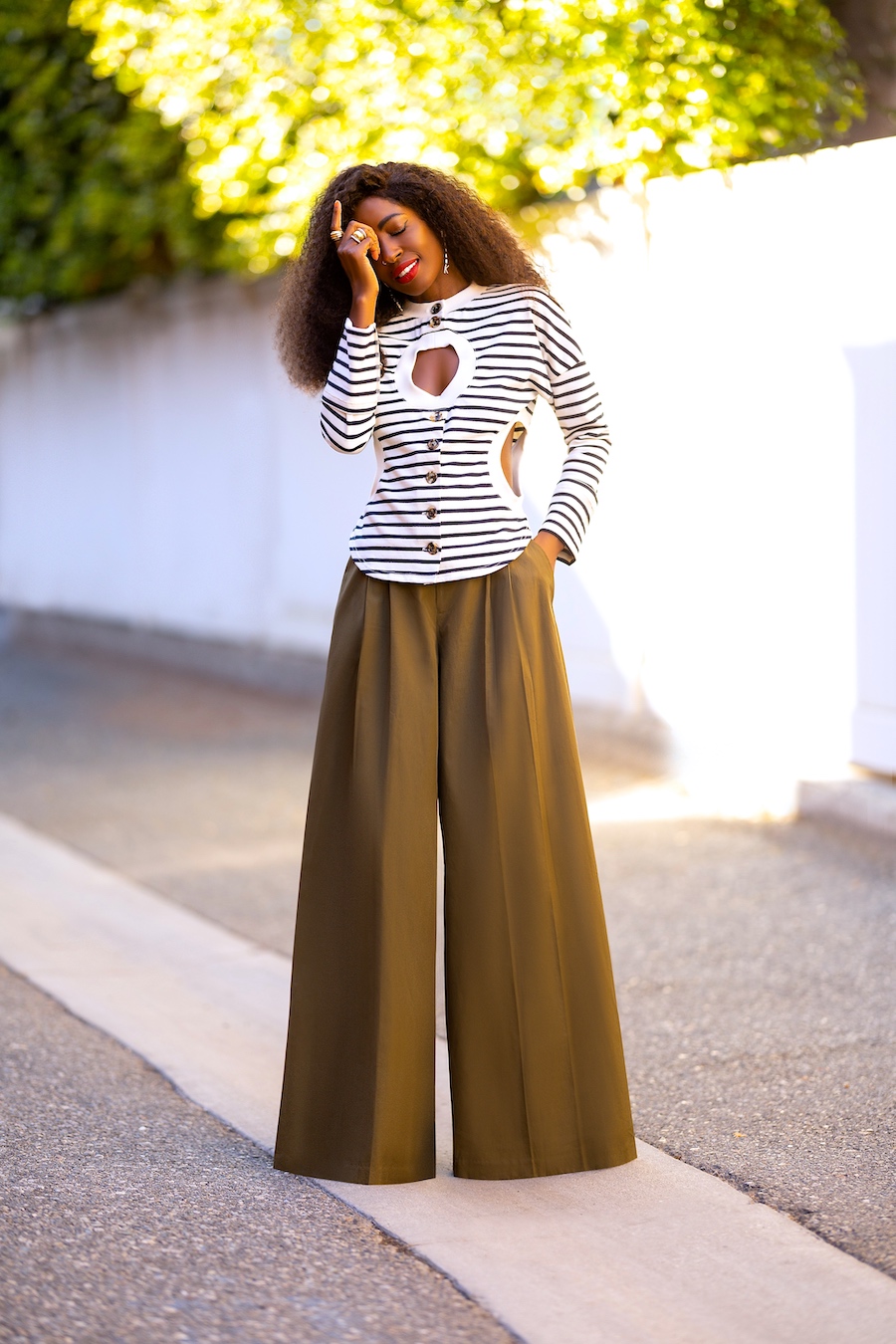 Striped Cut-Out Top + Wide Leg Pants – StylePantry