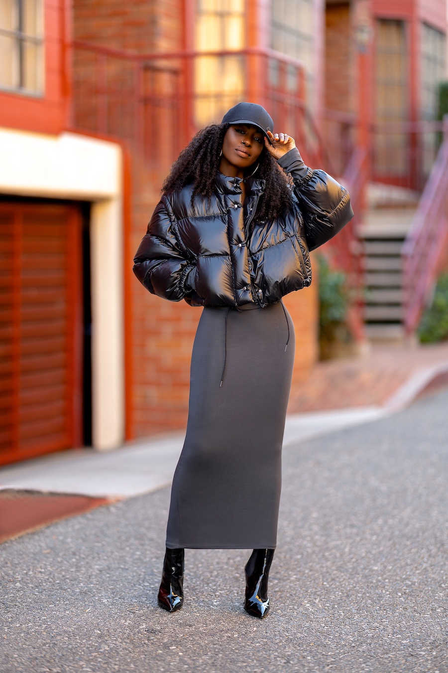 puffer-jacket-long-sleeve-maxi-dress-stylepantry